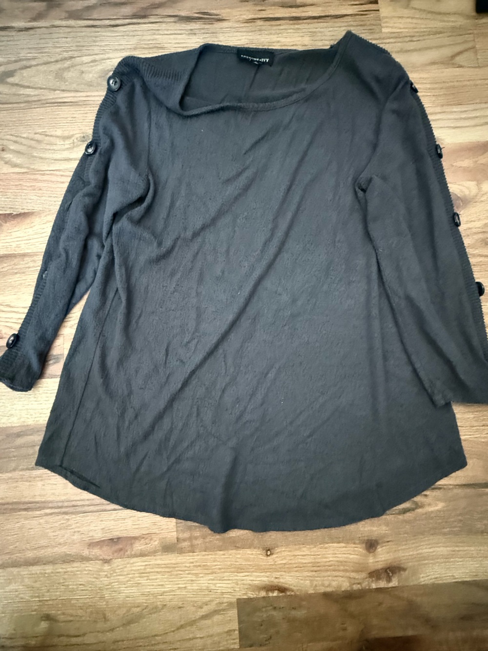 Style & Co. Women's Black Button-Sleeve Knit Top